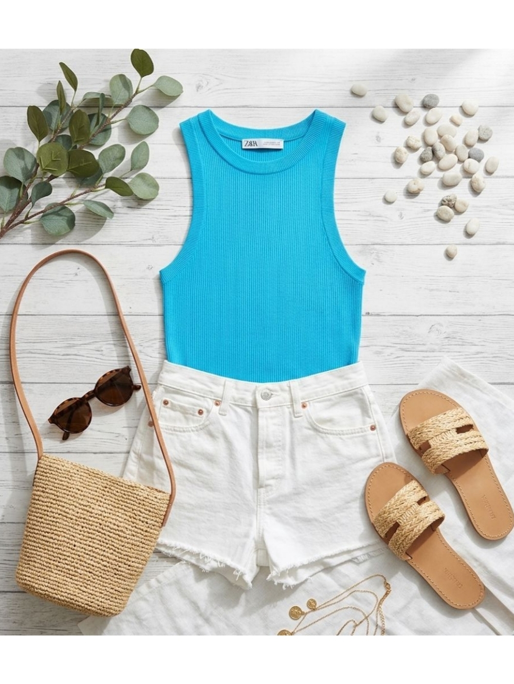 💙EUC ZARA Minimalist Turquoise Blue Ribbed Tank Top, Size M